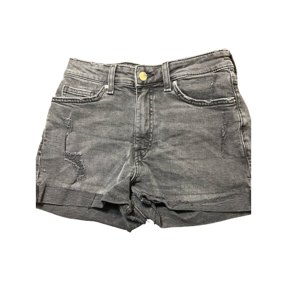 H&M Womens Black Denim Distressed Jean Shorts Bootie Cuffed Size 4